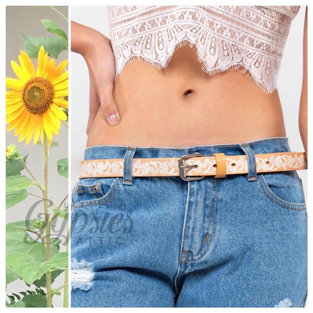 POL Embossed Floral Low Waist Leather Belt - Picture 5 of 7